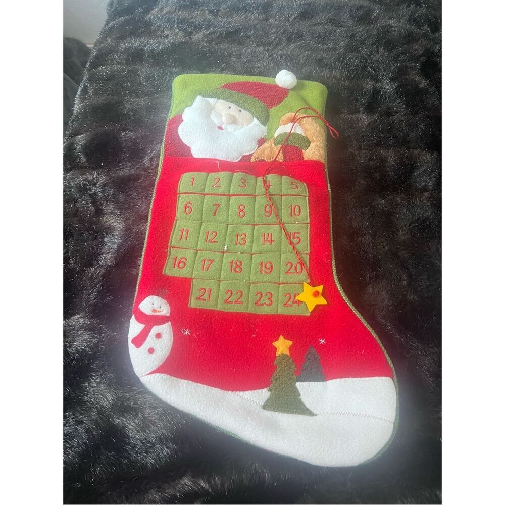 Sugar Plum Dreams Santa Advent Star Calendar Christmas 22" Tall Stocking